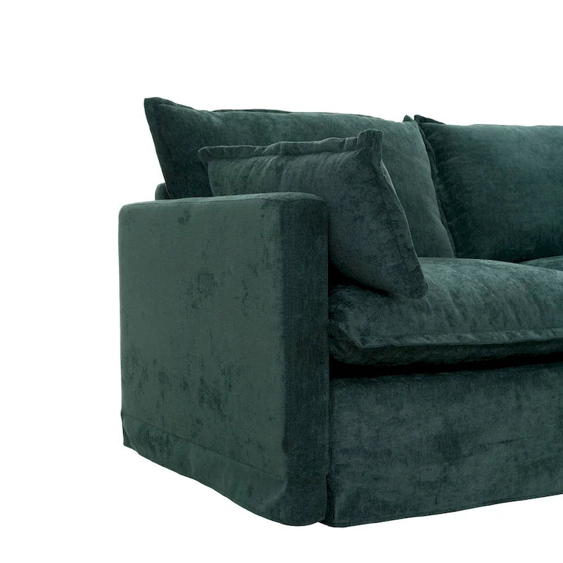 93.31 Faux Linen Modular Sectional Sofa with Ottoman, Wood Frame