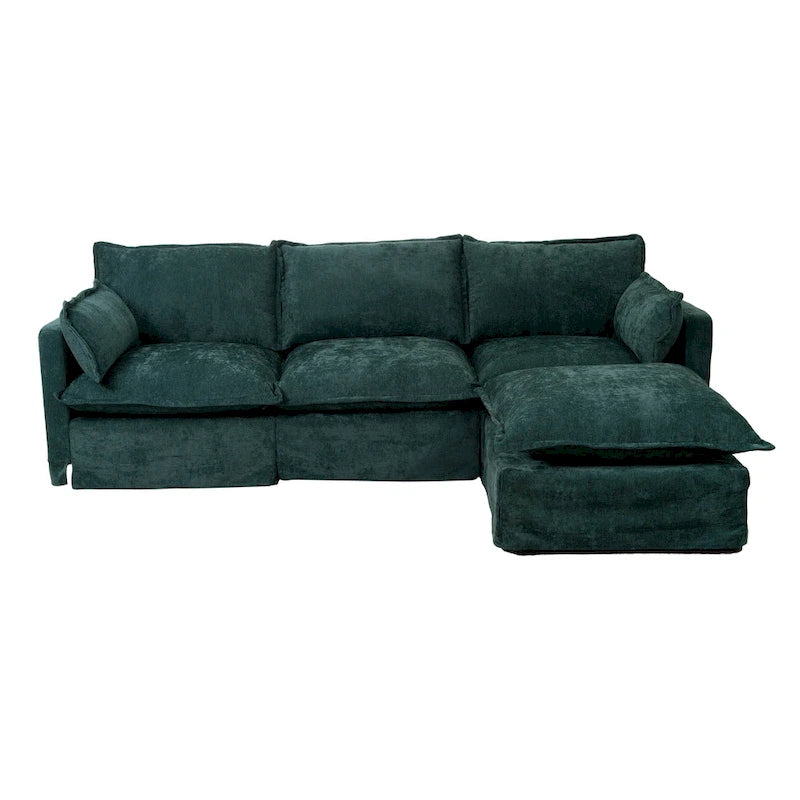 93.31 Faux Linen Modular Sectional Sofa with Ottoman, Wood Frame