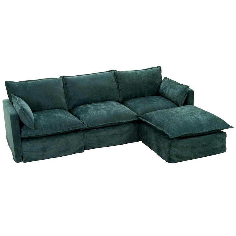 93.31 Faux Linen Modular Sectional Sofa with Ottoman, Wood Frame