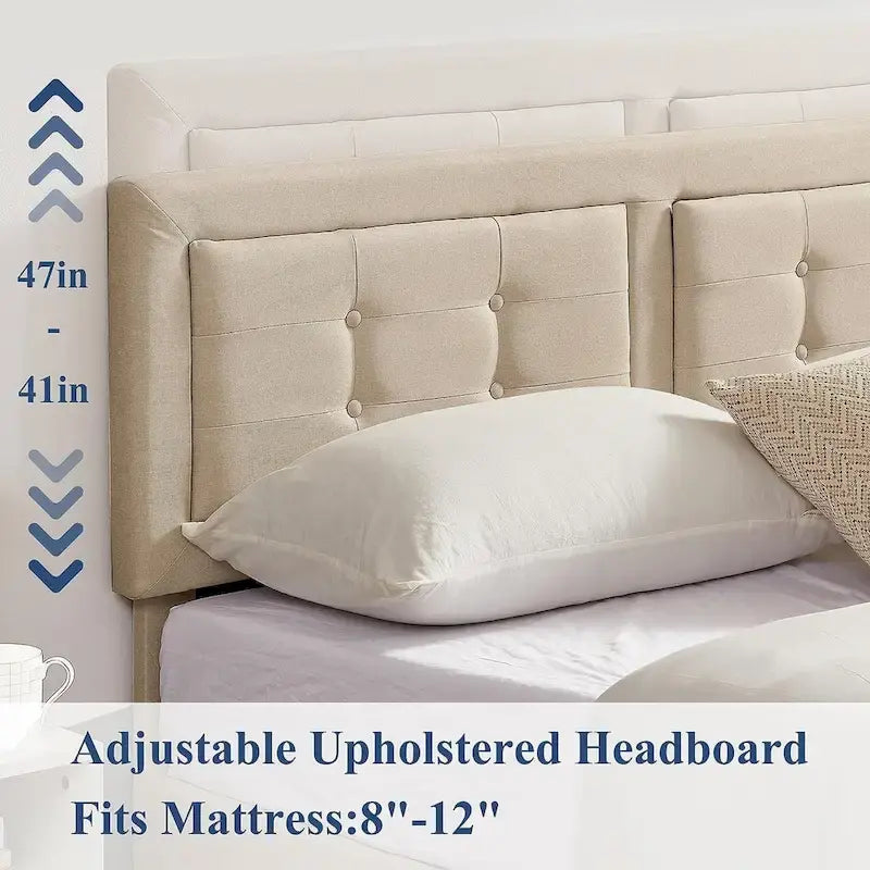 VECELO Tufted Upholstered Platform Bed Frame with Adjustable Headboard,Beige-Just have Full Size Bed