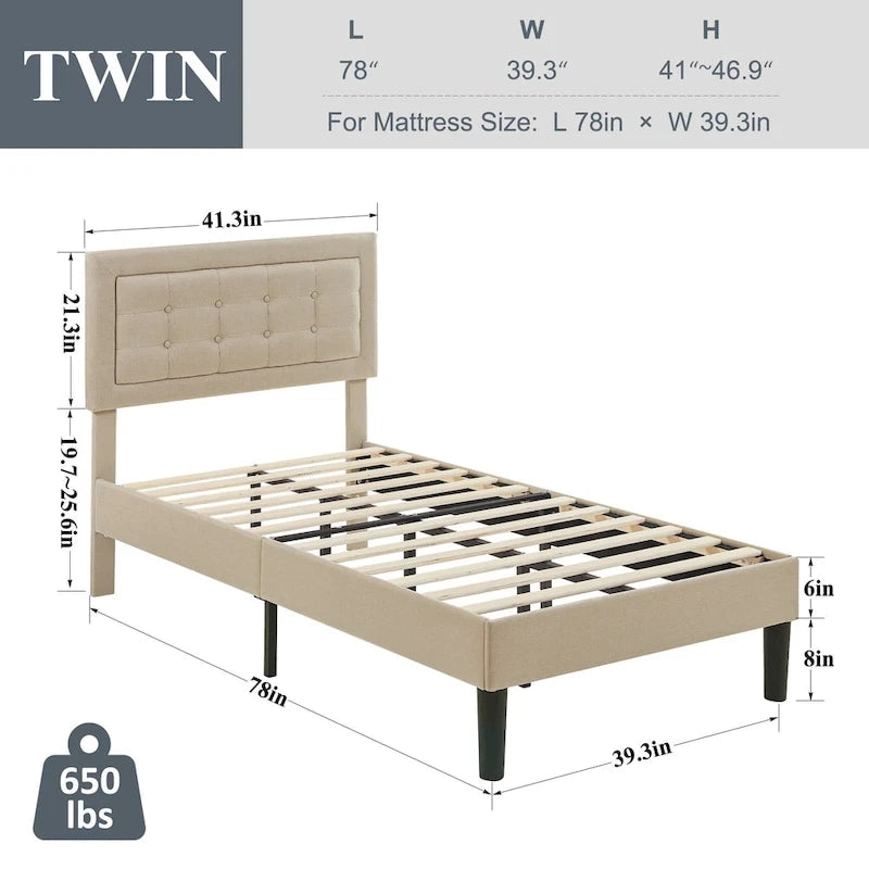 VECELO Tufted Upholstered Platform Bed Frame with Adjustable Headboard,Beige-Just have Full Size Bed