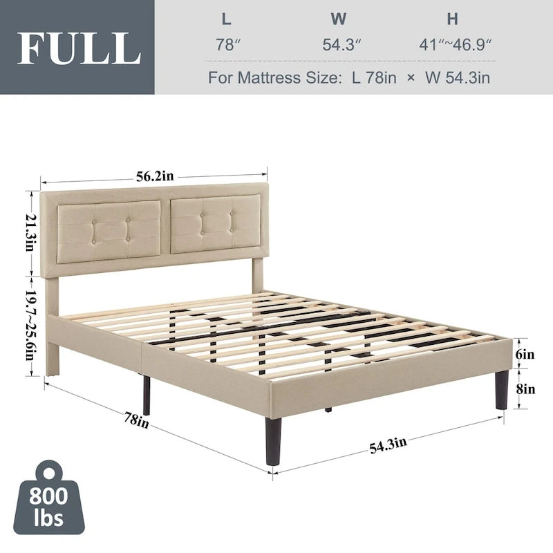 VECELO Tufted Upholstered Platform Bed Frame with Adjustable Headboard,Beige-Just have Full Size Bed