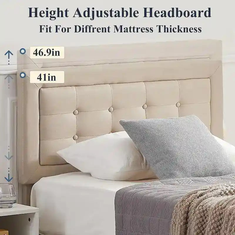 VECELO Tufted Upholstered Platform Bed Frame with Adjustable Headboard,Beige-Just have Full Size Bed