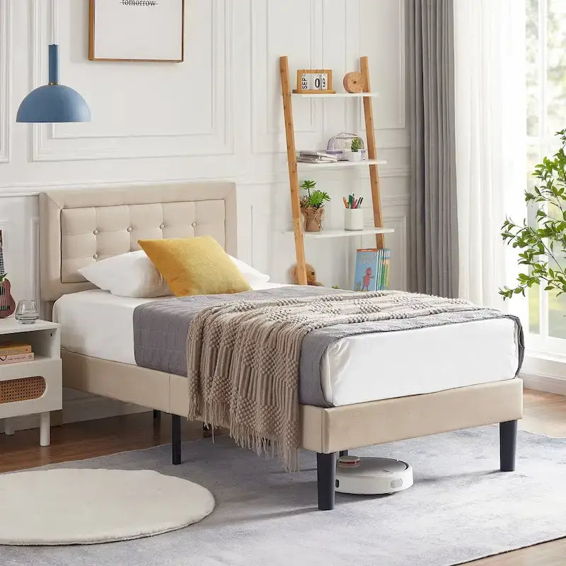 VECELO Tufted Upholstered Platform Bed Frame with Adjustable Headboard,Beige-Just have Full Size Bed