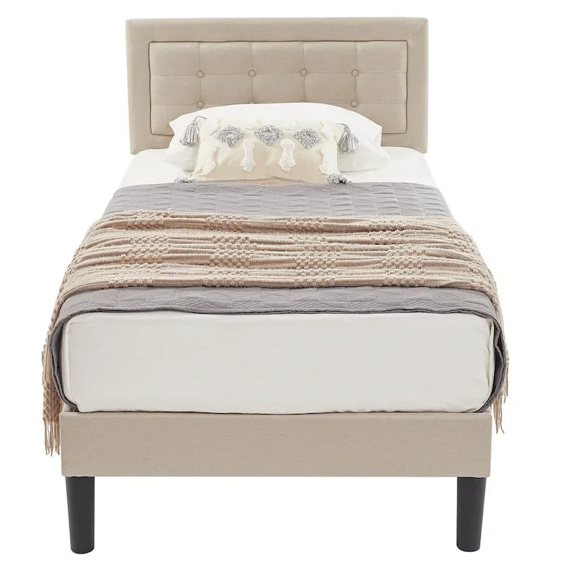 VECELO Tufted Upholstered Platform Bed Frame with Adjustable Headboard,Beige-Just have Full Size Bed