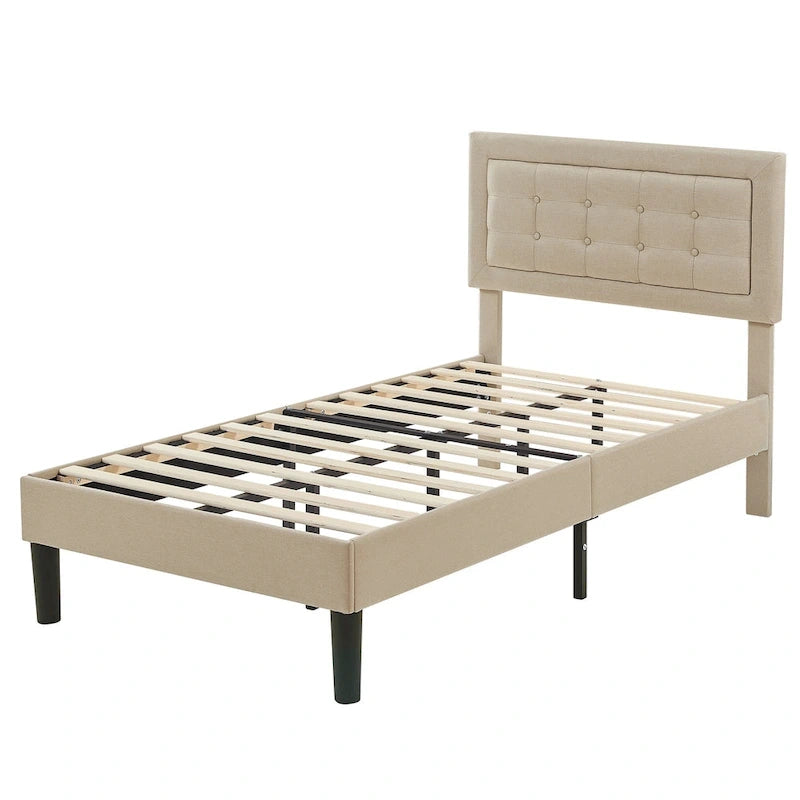 VECELO Tufted Upholstered Platform Bed Frame with Adjustable Headboard,Beige-Just have Full Size Bed