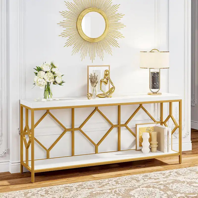 71 Inches Extra Long Console Table Sofa Table with Open Storage Shelf, Narrow Long Sofa Tables Entry Table Behind Couch Table
