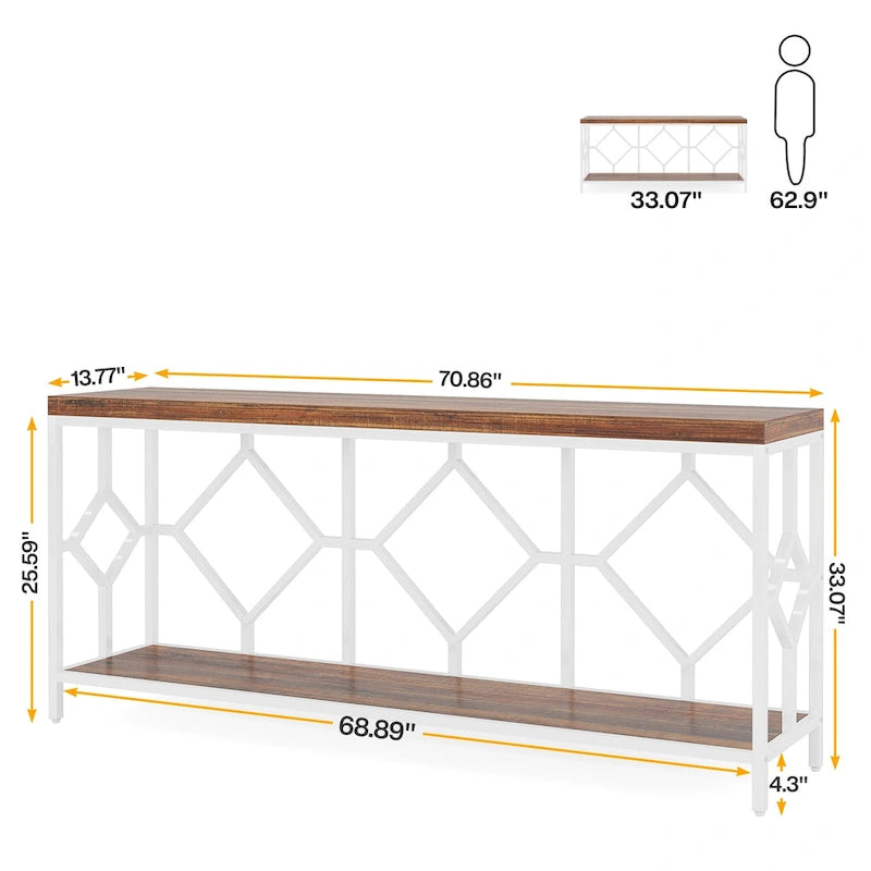 71 Inches Extra Long Console Table Sofa Table with Open Storage Shelf, Narrow Long Sofa Tables Entry Table Behind Couch Table
