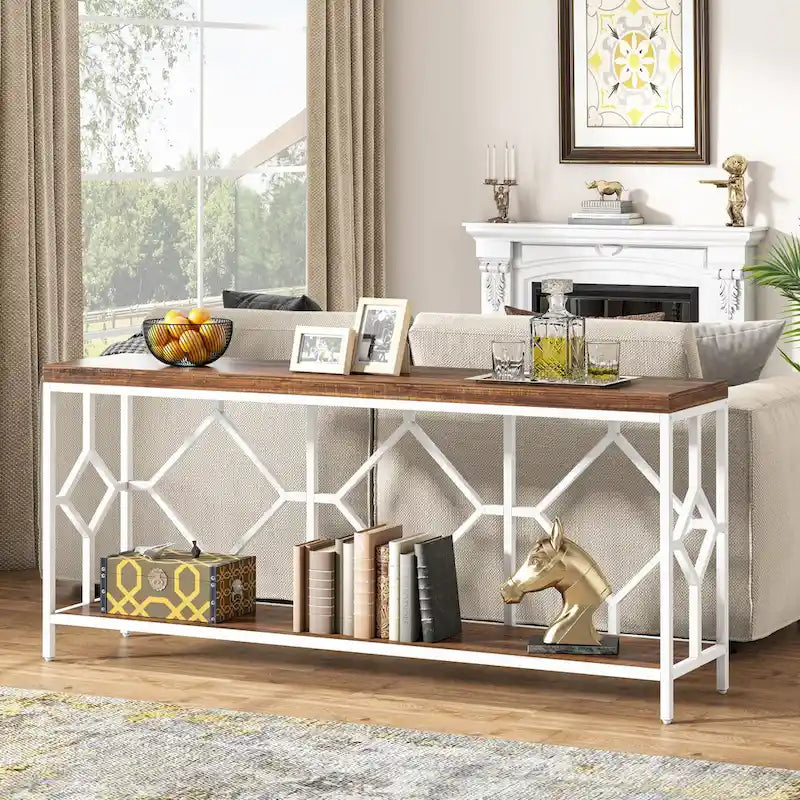 71 Inches Extra Long Console Table Sofa Table with Open Storage Shelf, Narrow Long Sofa Tables Entry Table Behind Couch Table