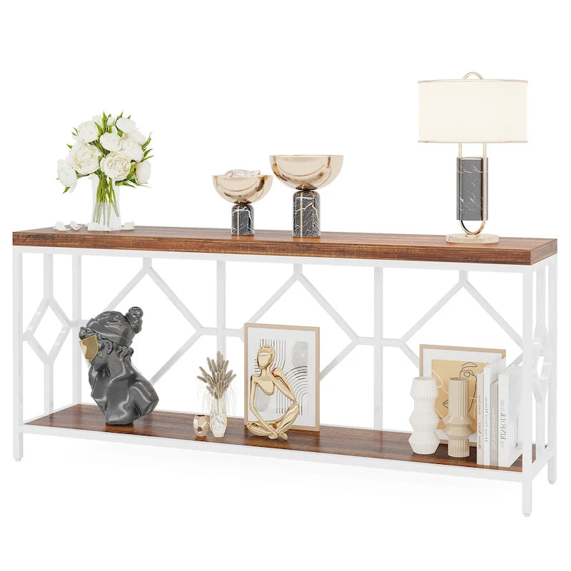 71 Inches Extra Long Console Table Sofa Table with Open Storage Shelf, Narrow Long Sofa Tables Entry Table Behind Couch Table