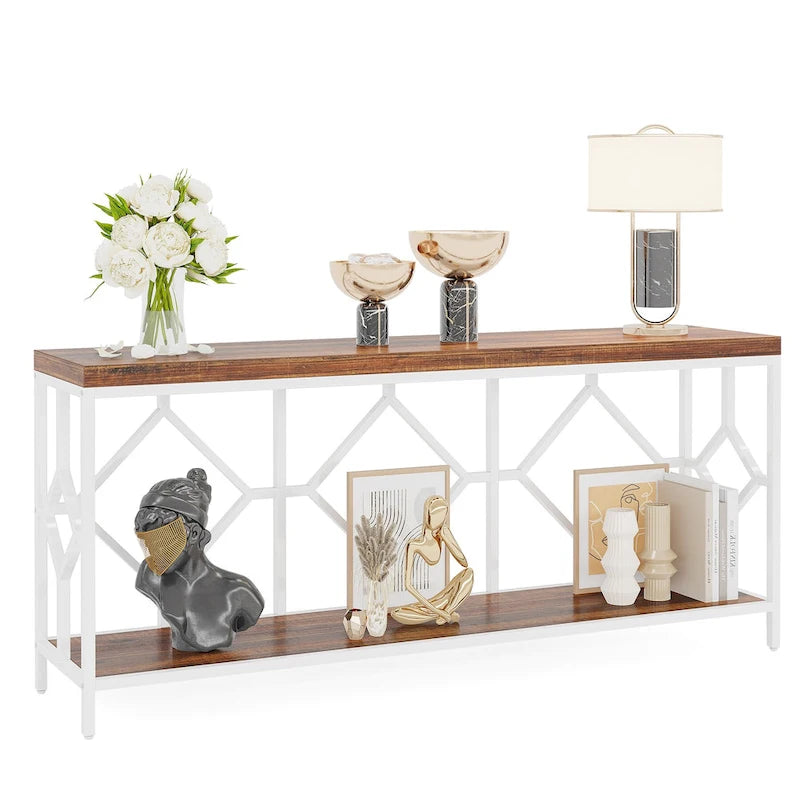 71 Inches Extra Long Console Table Sofa Table with Open Storage Shelf, Narrow Long Sofa Tables Entry Table Behind Couch Table