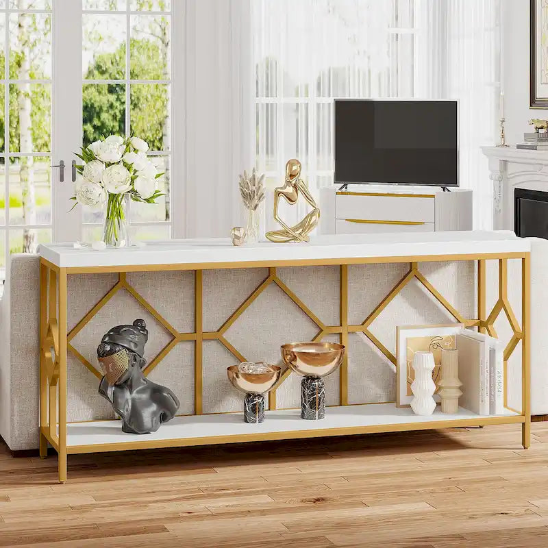 71 Inches Extra Long Console Table Sofa Table with Open Storage Shelf, Narrow Long Sofa Tables Entry Table Behind Couch Table