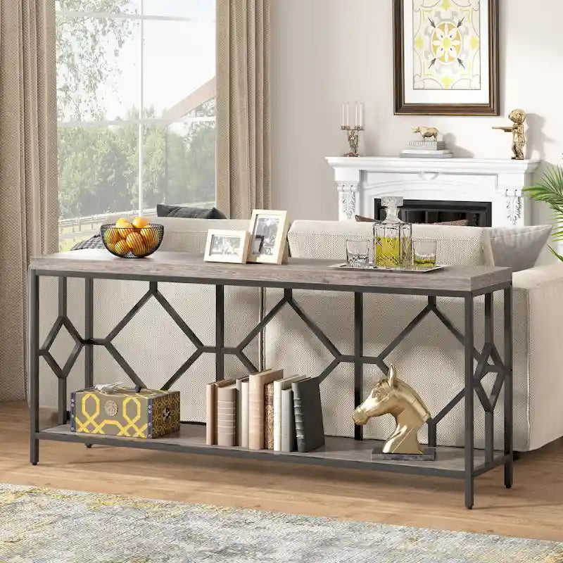 71 Inches Extra Long Console Table Sofa Table with Open Storage Shelf, Narrow Long Sofa Tables Entry Table Behind Couch Table