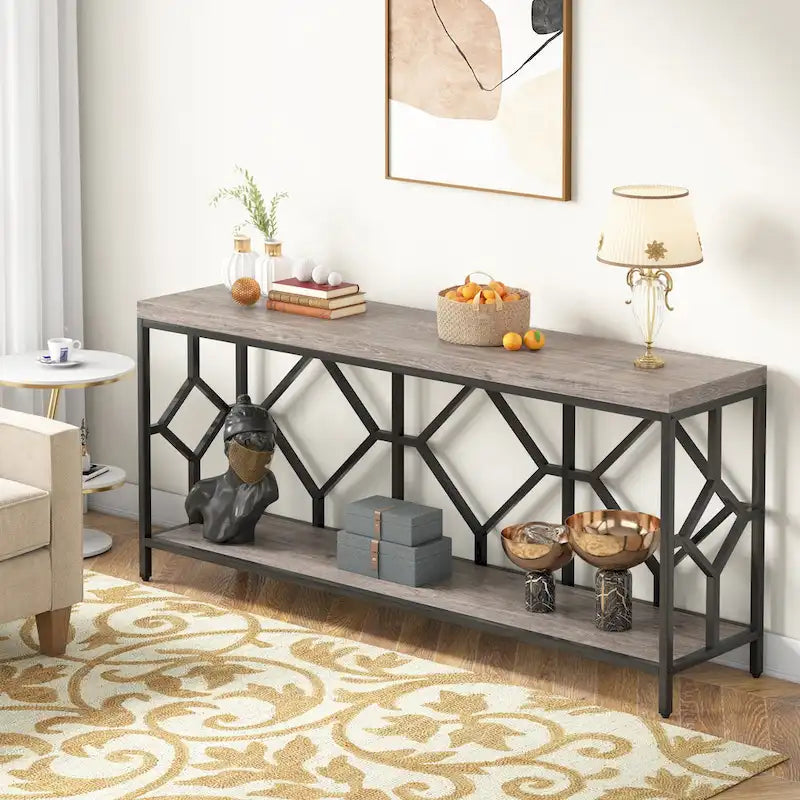 71 Inches Extra Long Console Table Sofa Table with Open Storage Shelf, Narrow Long Sofa Tables Entry Table Behind Couch Table