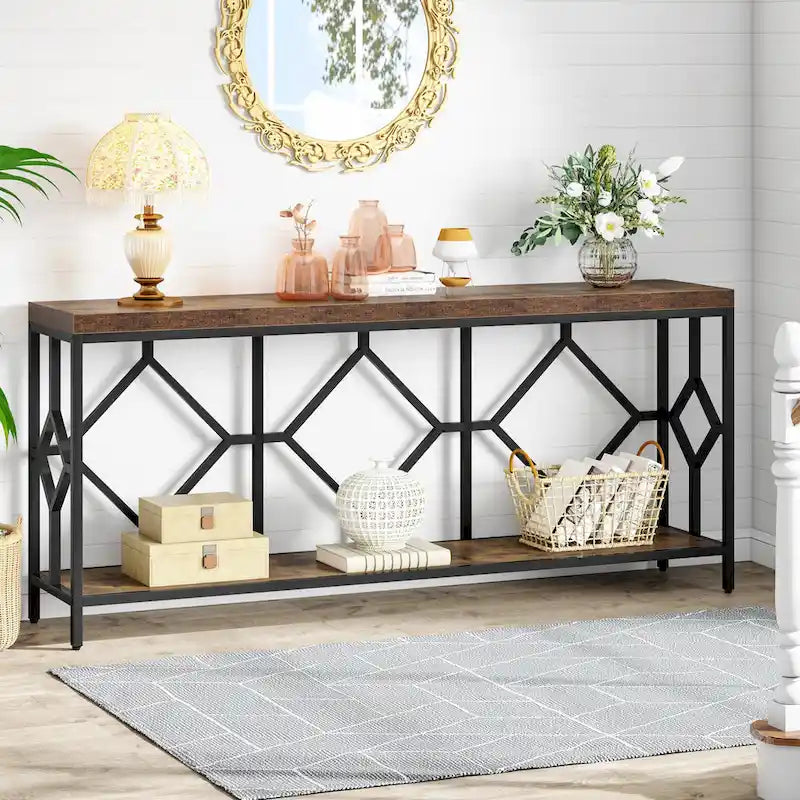 71 Inches Extra Long Console Table Sofa Table with Open Storage Shelf, Narrow Long Sofa Tables Entry Table Behind Couch Table
