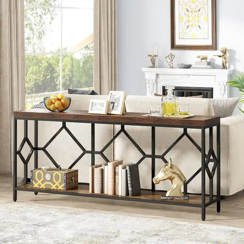 71 Inches Extra Long Console Table Sofa Table with Open Storage Shelf, Narrow Long Sofa Tables Entry Table Behind Couch Table