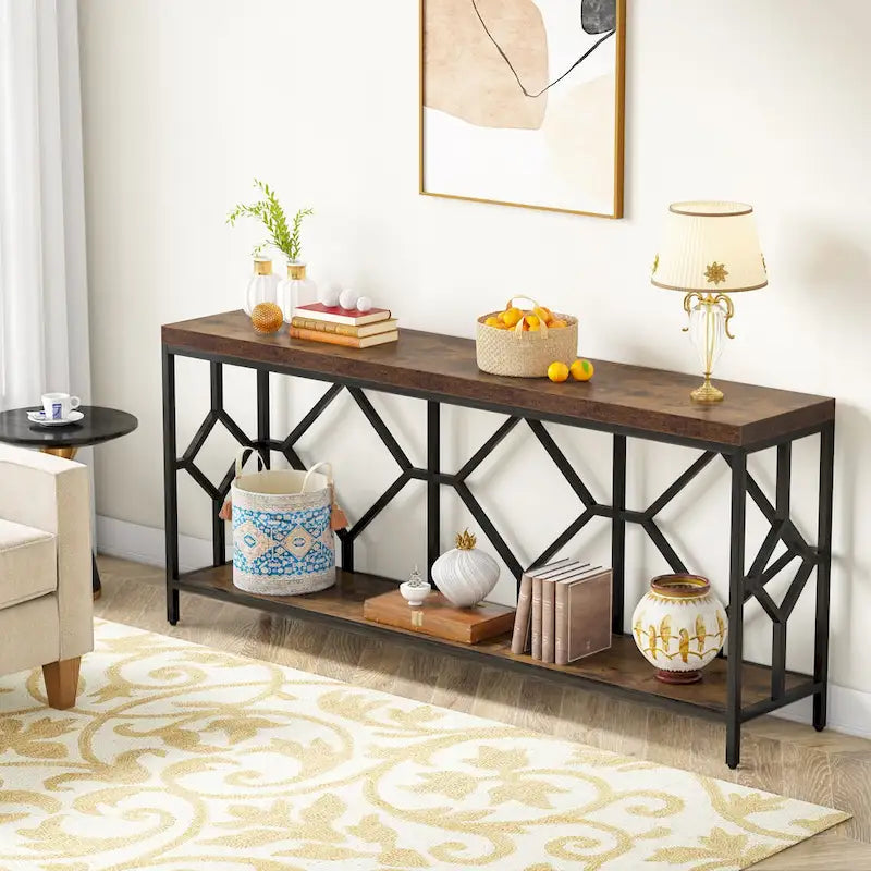 71 Inches Extra Long Console Table Sofa Table with Open Storage Shelf, Narrow Long Sofa Tables Entry Table Behind Couch Table