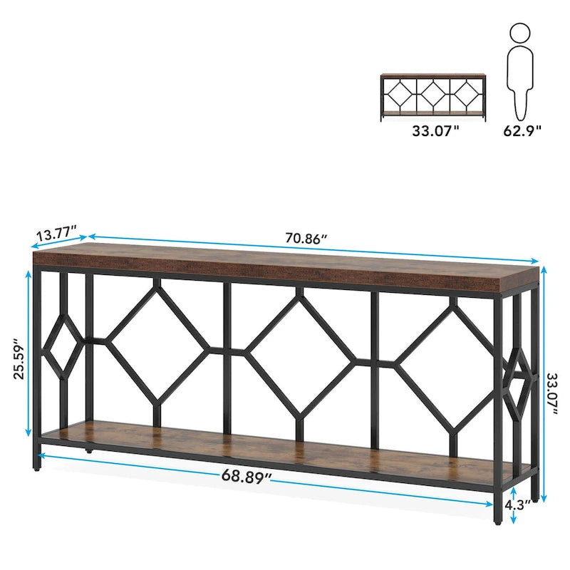 71 Inches Extra Long Console Table Sofa Table with Open Storage Shelf, Narrow Long Sofa Tables Entry Table Behind Couch Table
