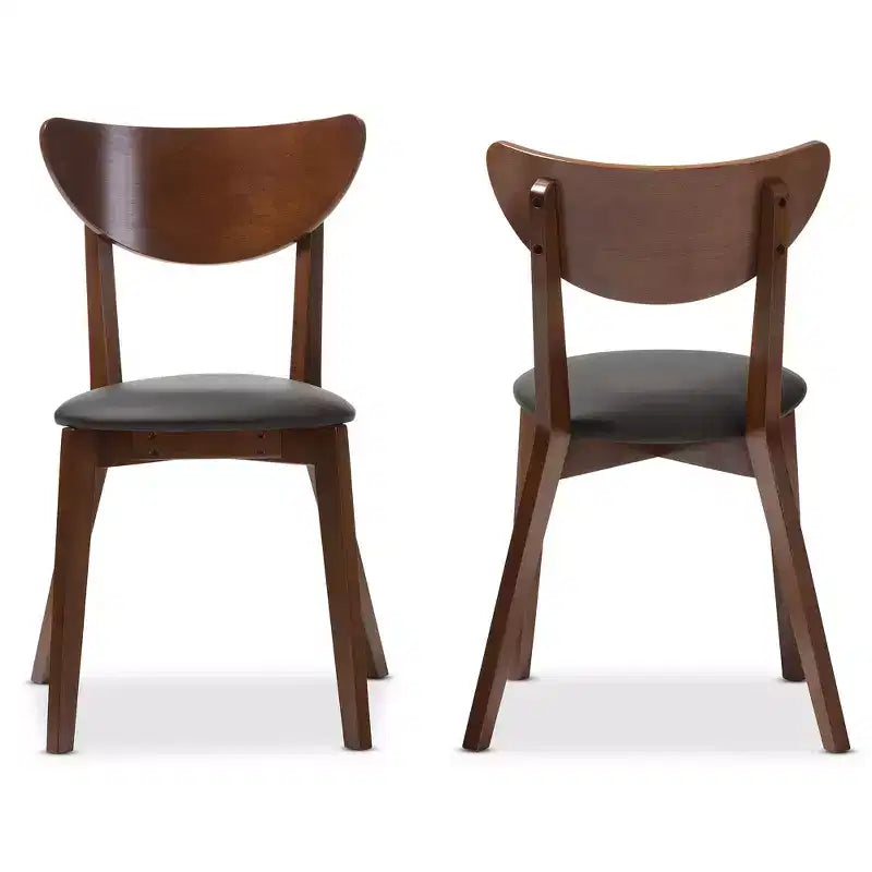 Chaises de salle à manger en similicuir Mid-Century - Noir, marron "Noyer" : Cadre en bois d'hévéa, capacité 113 kg