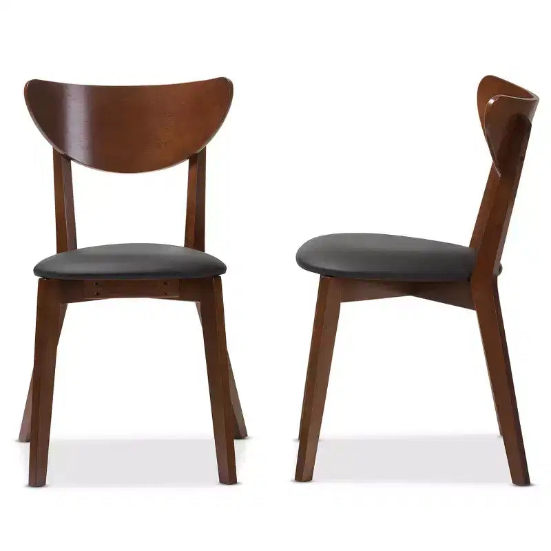 Chaises de salle à manger en similicuir Mid-Century - Noir, marron "Noyer" : Cadre en bois d'hévéa, capacité 113 kg