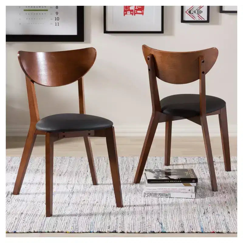 Chaises de salle à manger en similicuir Mid-Century - Noir, marron "Noyer" : Cadre en bois d'hévéa, capacité 113 kg