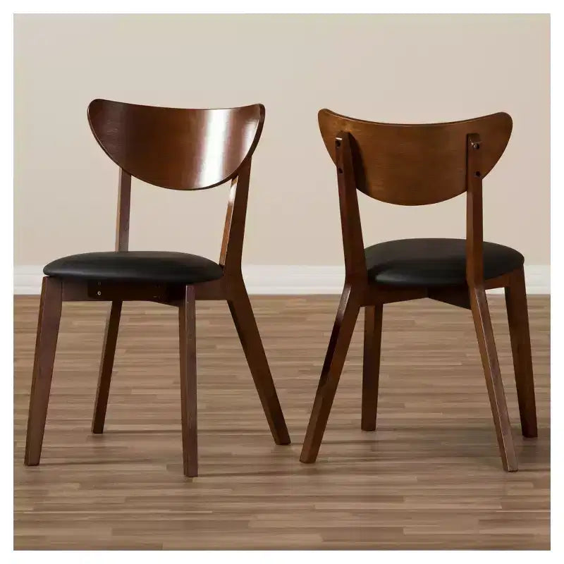 Chaises de salle à manger en similicuir Mid-Century - Noir, marron "Noyer" : Cadre en bois d'hévéa, capacité 113 kg