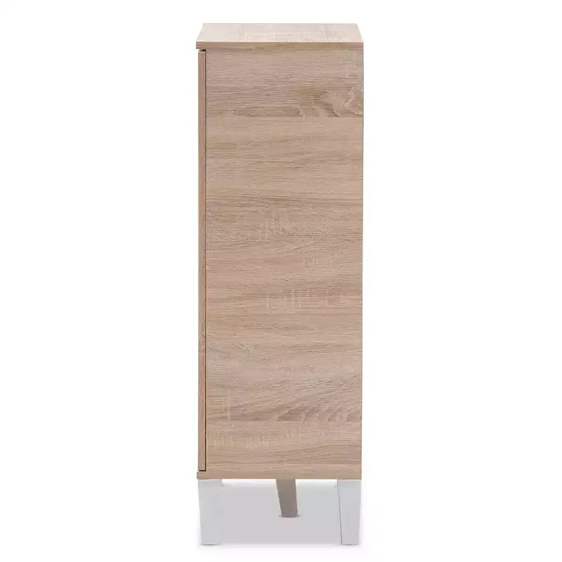 Meuble à chaussures en bois à 1 porte style Mid-Century Modern - Brun : Organisateur de chaussures autoportant pour entrée, contient 15 paires
