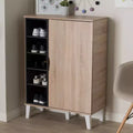Meuble à chaussures en bois à 1 porte style Mid-Century Modern - Brun : Organisateur de chaussures autoportant pour entrée, contient 15 paires
