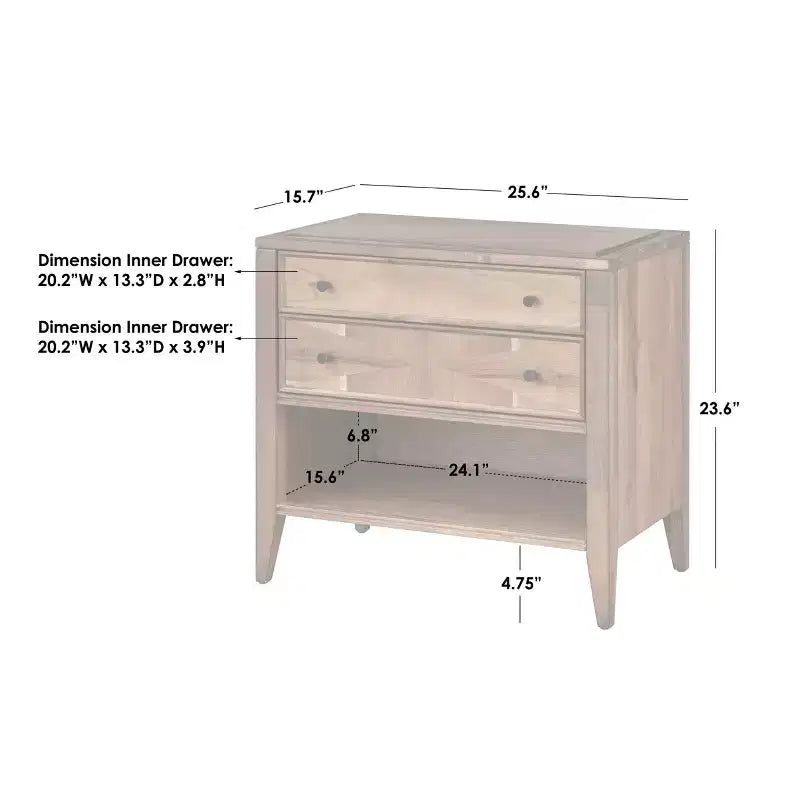 Table de chevet moderne du milieu du siècle à 2 tiroirs en chêne : Table de chevet moderne avec rangement, placage de bois d'acacia, glissières en métal