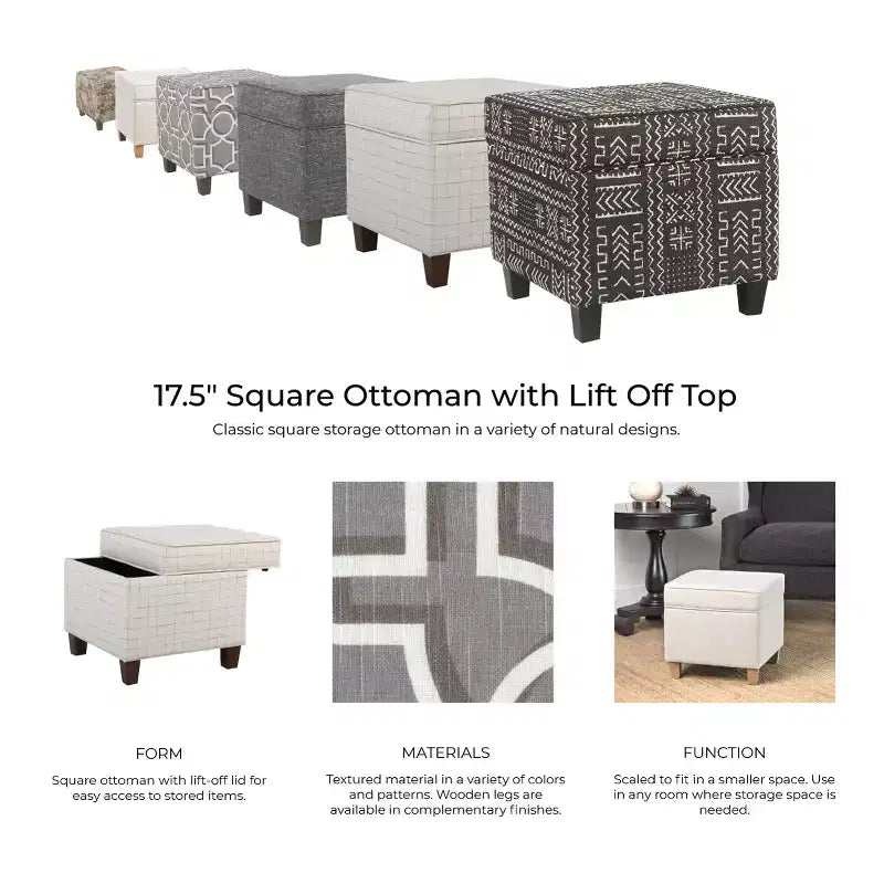 Pouf de rangement carré avec couvercle amovible