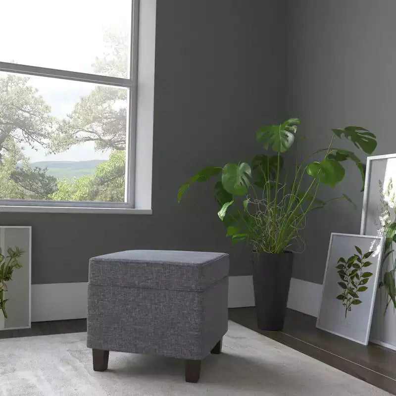 Pouf de rangement carré avec couvercle amovible