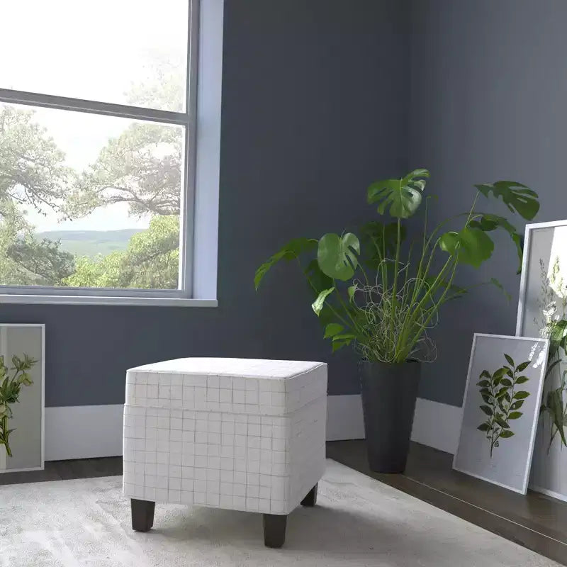 Pouf de rangement carré avec couvercle amovible