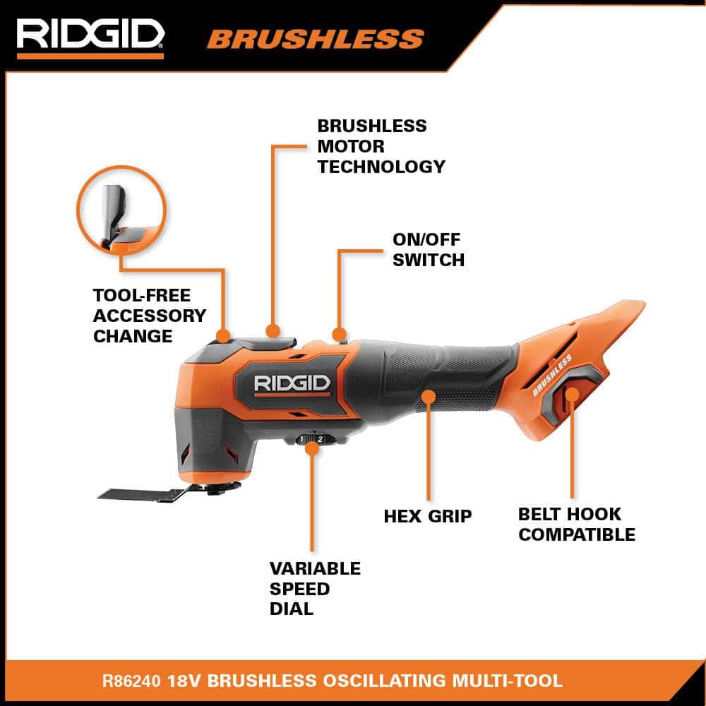 18V Brushless Cordless Oscillating Multi-Tool with (2) 4.0 Ah Batteries, 18V Charger, and Bag R86240B-AC93044SBN