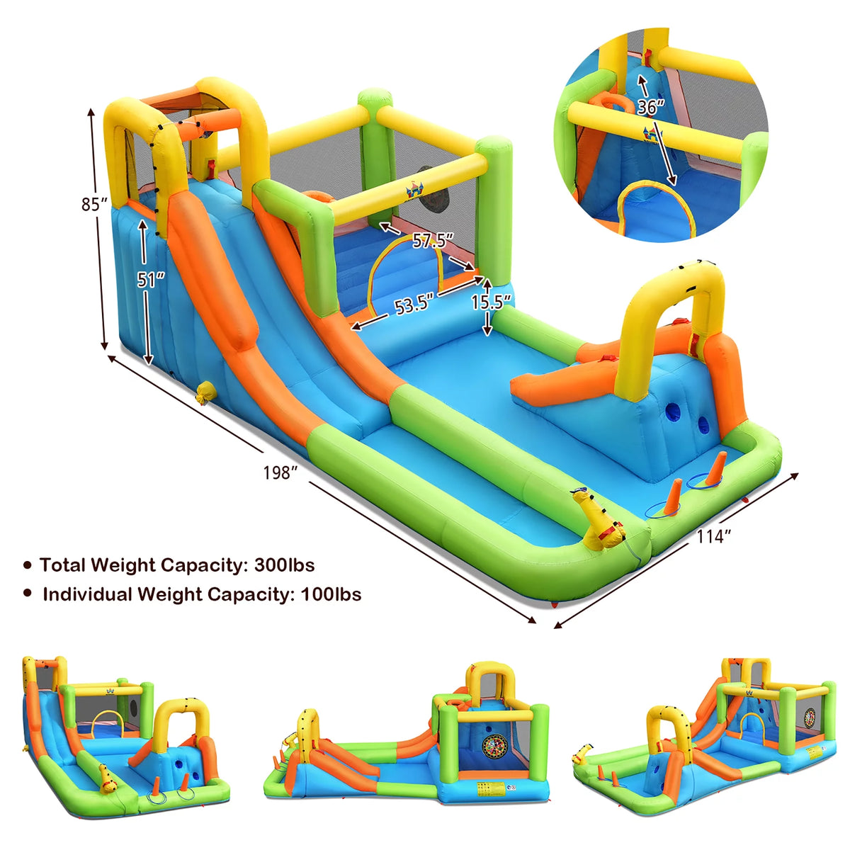Costway Inflatable Water Slide Park Bounce House Splash Pool with 750W Blower