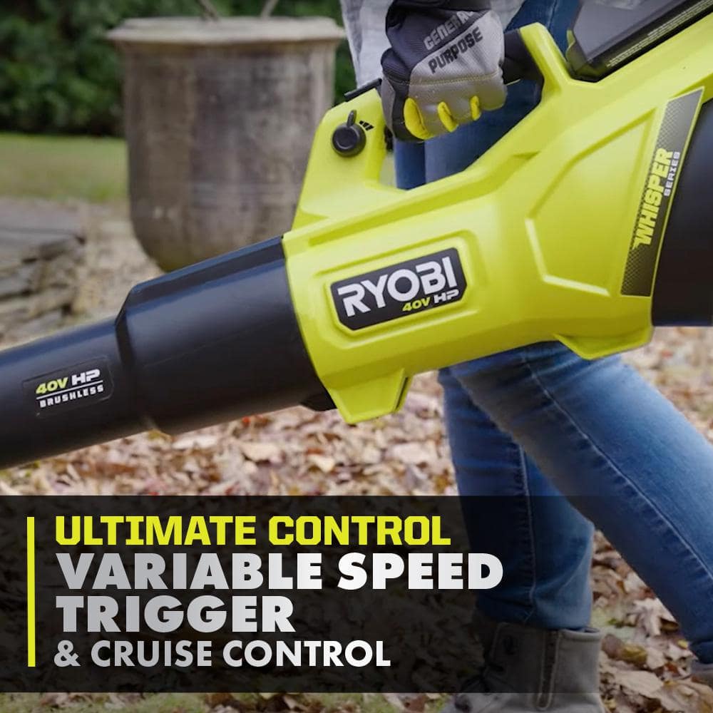 40V HP Brushless Whisper Series 155 MPH 600 CFM Cordless Battery Leaf Blower with 4.0 Ah Battery and Charger RY404130
