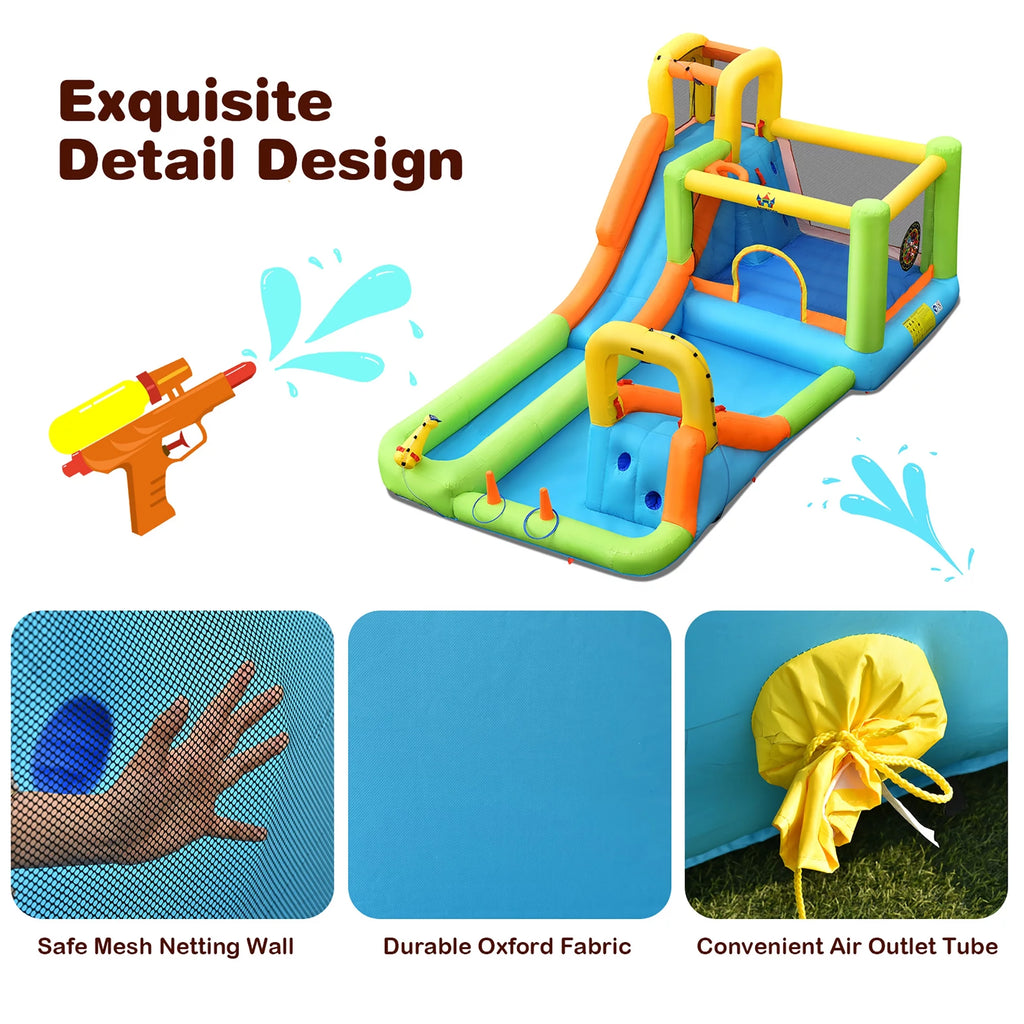 Costway Inflatable Water Slide Park Bounce House Splash Pool with 750W Blower