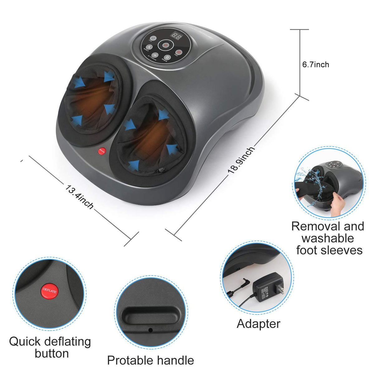 CINCOM Foot Massager with Heat &amp; Air Compression for Foot Deep Shiatsu Kneading Massage with 3 Intensities 2 Modes Auto-Off Timer for Relax