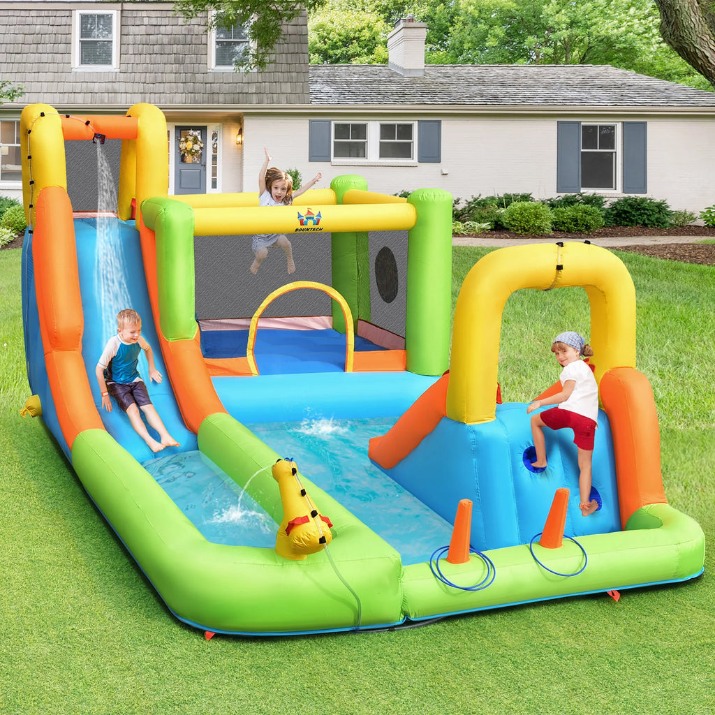 Costway Inflatable Water Slide Park Bounce House Splash Pool with 750W Blower