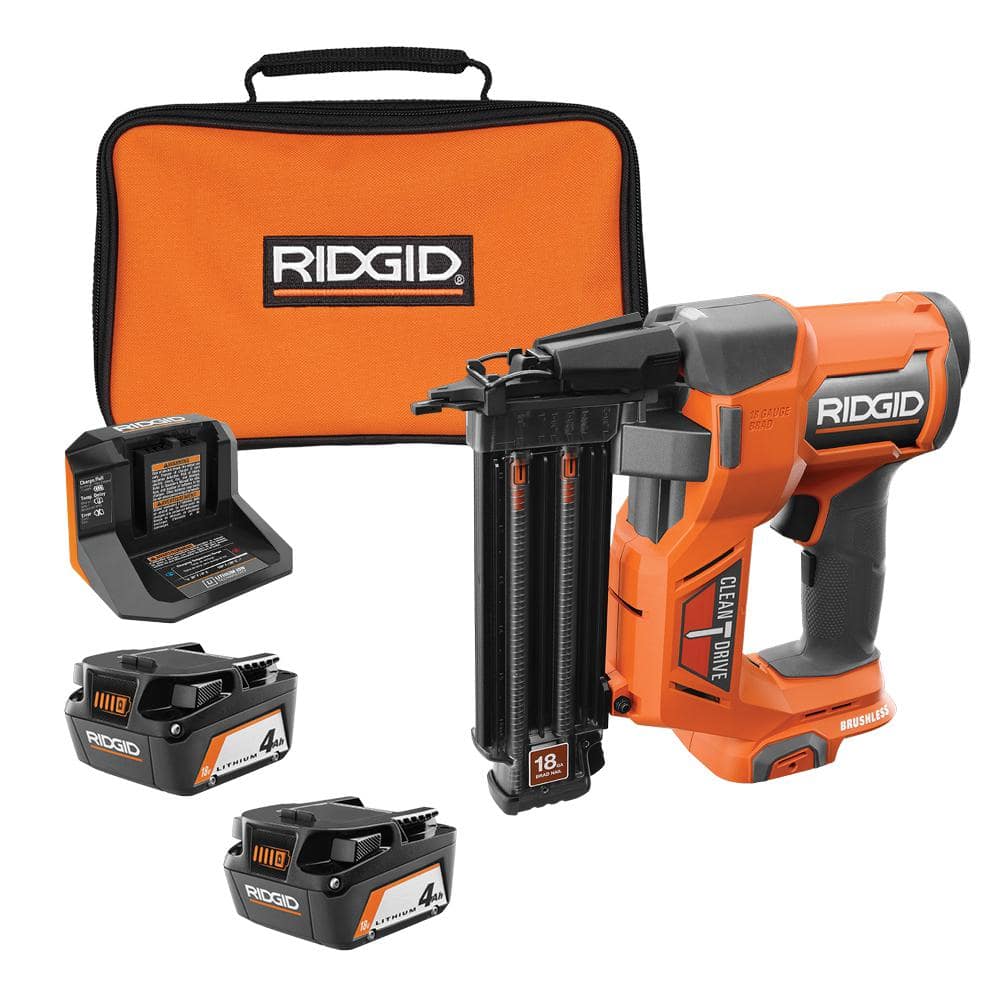 18V Brushless Cordless 18-Gauge 2-1/8 in. Brad Nailer with (2) 4.0 Ah Batteries, Charger, and Bag R09891B-AC93044SBN
