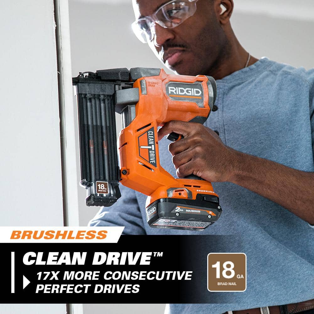 18V Brushless Cordless 18-Gauge 2-1/8 in. Brad Nailer with (2) 4.0 Ah Batteries, Charger, and Bag R09891B-AC93044SBN