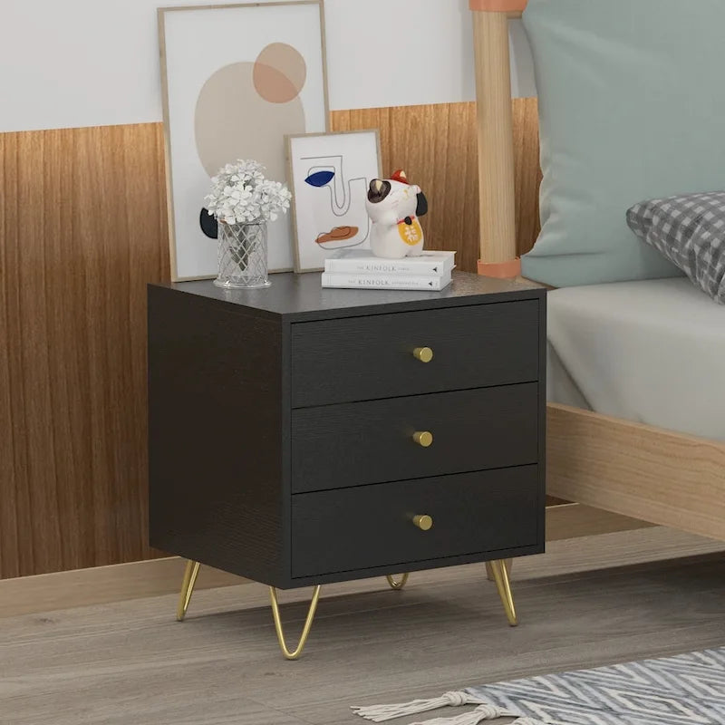 21.6" Tall 3-Drawer Nightstand White/Grey/Black (1 Piece)
