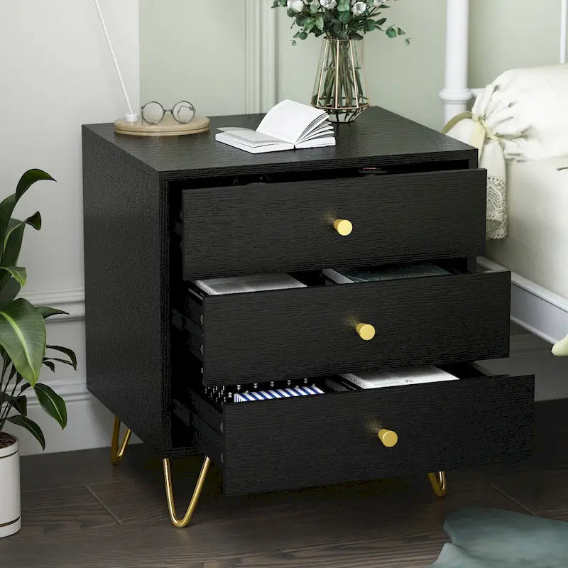 21.6" Tall 3-Drawer Nightstand White/Grey/Black (1 Piece)