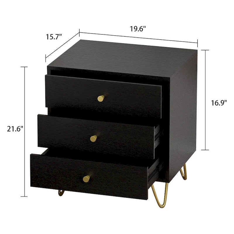21.6" Tall 3-Drawer Nightstand White/Grey/Black (1 Piece)