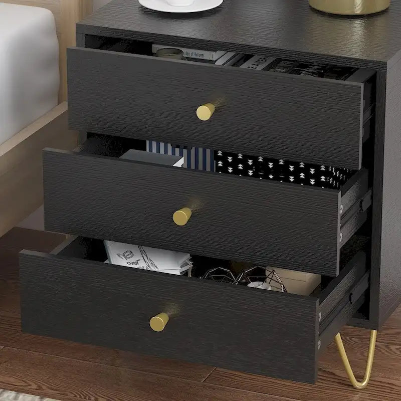 21.6" Tall 3-Drawer Nightstand White/Grey/Black (1 Piece)