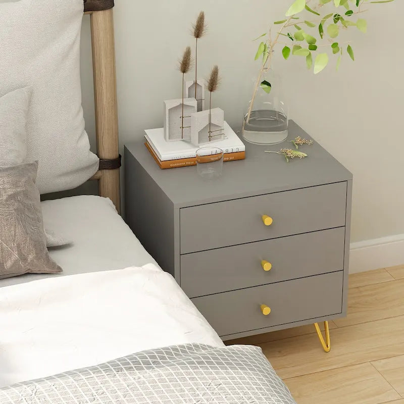 21.6" Tall 3-Drawer Nightstand White/Grey/Black (1 Piece)