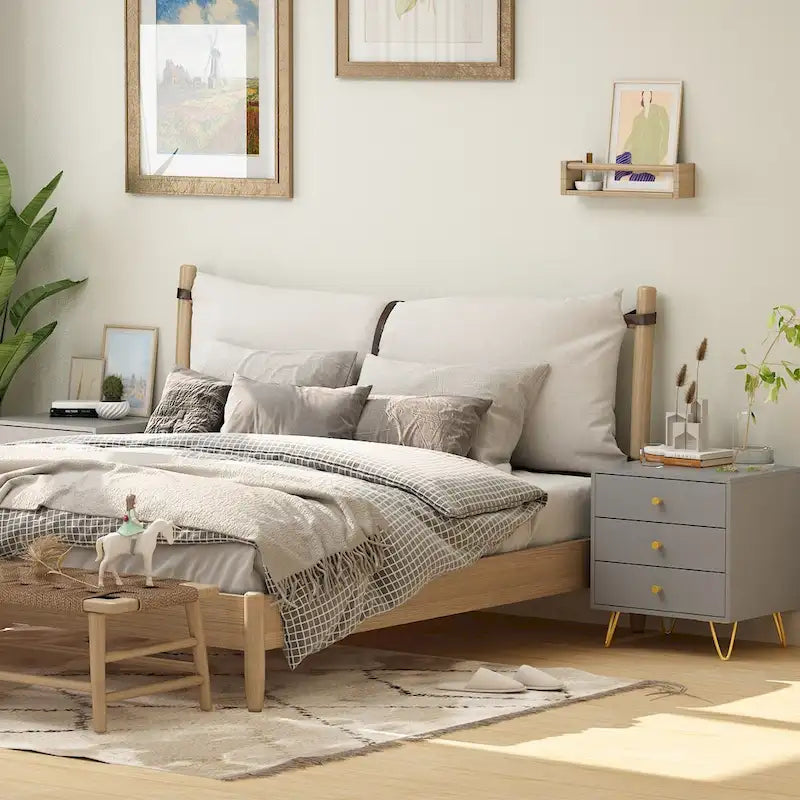 21.6" Tall 3-Drawer Nightstand White/Grey/Black (1 Piece)