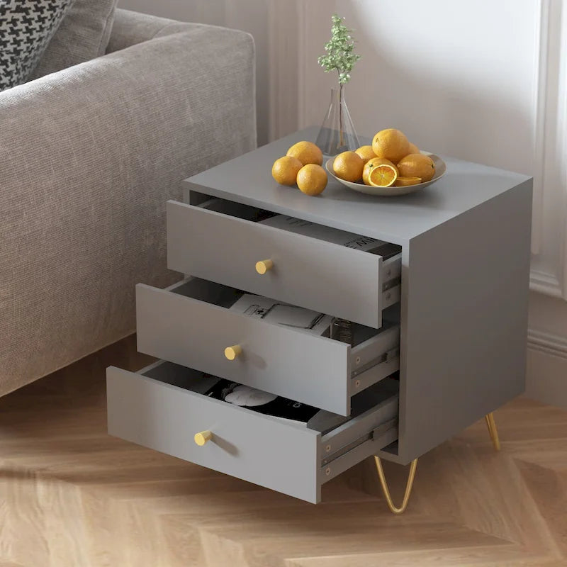 21.6" Tall 3-Drawer Nightstand White/Grey/Black (1 Piece)