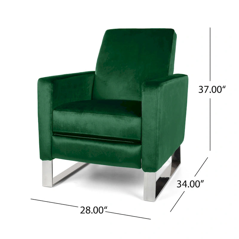 Brightwood Modern Velvet Recliner w/ Steel Legs by Christopher Knight Home