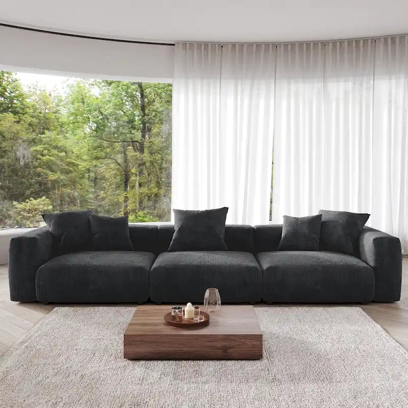 143-inch Sofa Couch - Deep Seat Sofa with 5 Pillows, 3-Seater Couch in Corduroy Fabric, Modern Sofas for Living Room