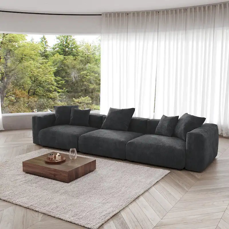 143-inch Sofa Couch - Deep Seat Sofa with 5 Pillows, 3-Seater Couch in Corduroy Fabric, Modern Sofas for Living Room
